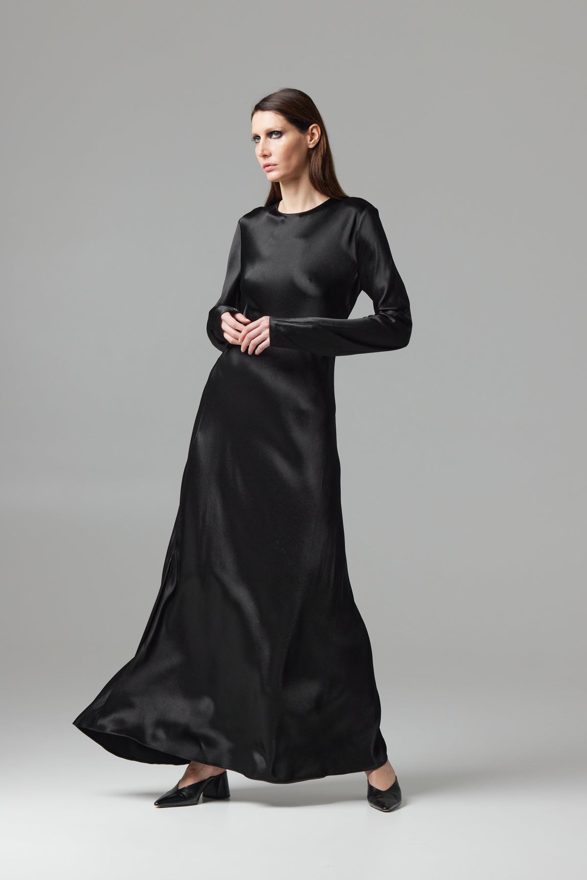 SALLY DRESS black minimalist long-sleeve maxi dress by TAMAR KEBURIA, photograph 1 of 4
