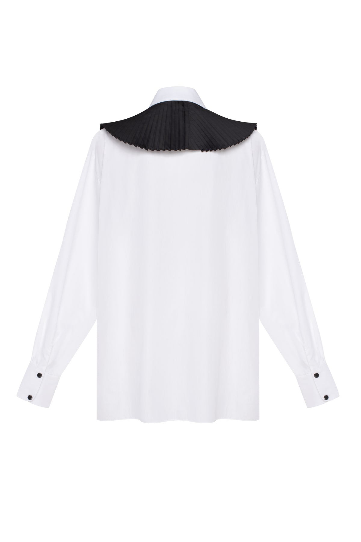 EMIKO SHIRT oversized white shirt with contrasting black pleated element by TAMAR KEBURIA, photograph 1 of 4