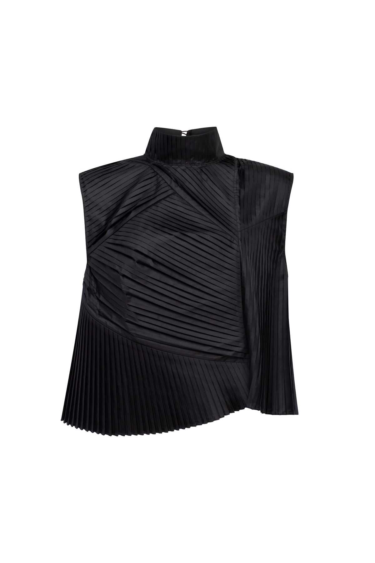 FERNANDA black fully pleated sleeveless asymmetric top by TAMAR KEBURIA, photograph 1 of 3
