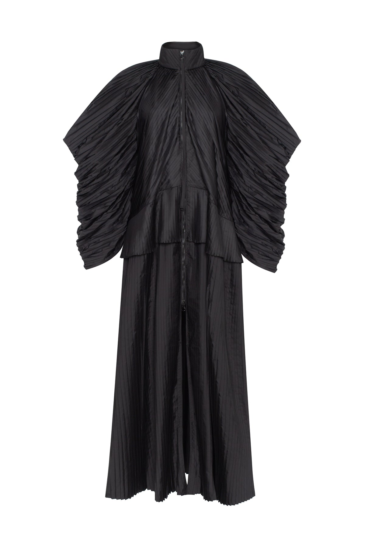 ADA black fully pleated maxi trench coat by TAMAR KEBURIA, photograph 1 of 5