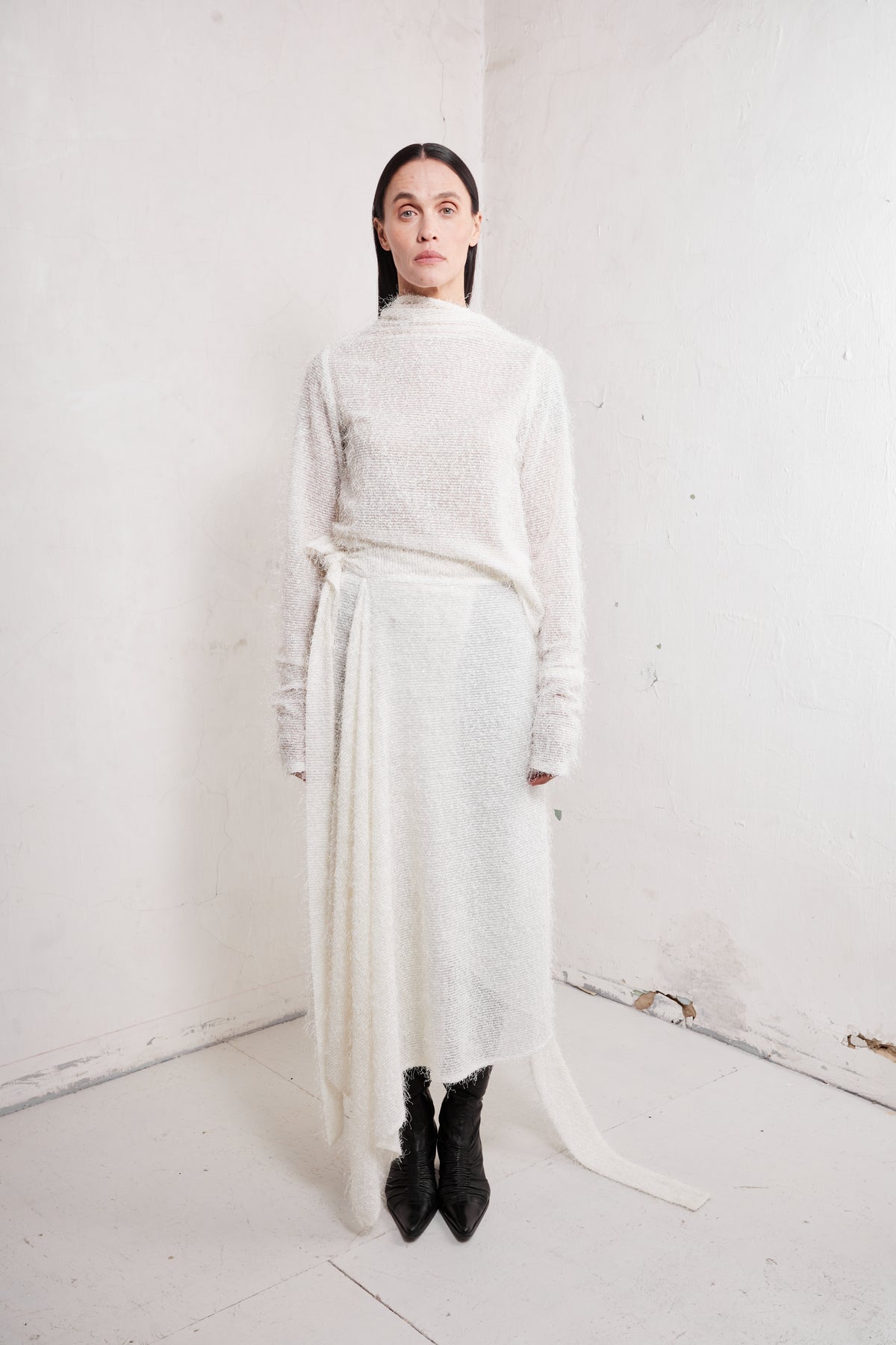 JANE blouse with detachable asymmetric hood in Milk by TAMAR KEBURIA, photograph 1 of 5