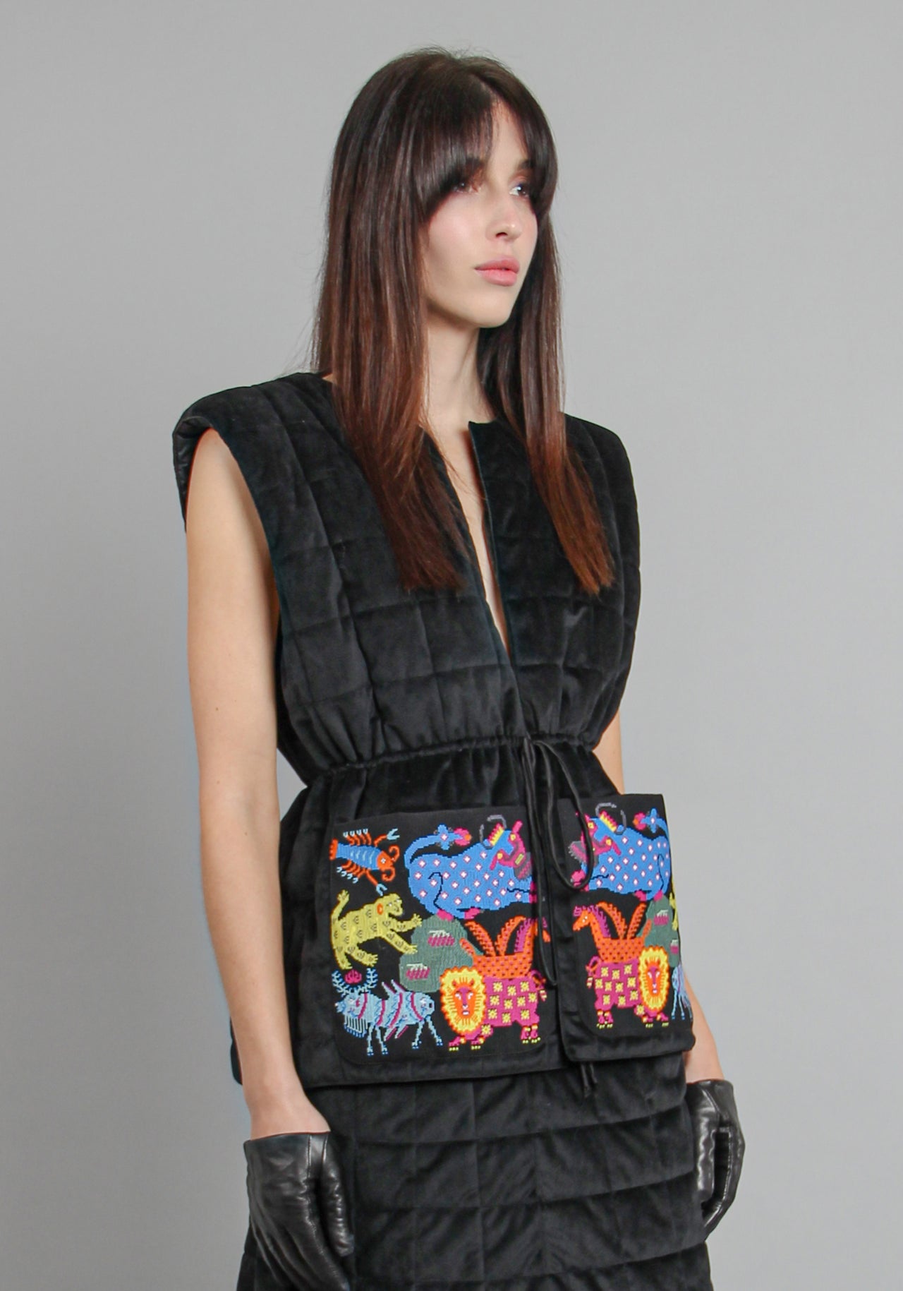 Quilted Vest with embroidered pockets