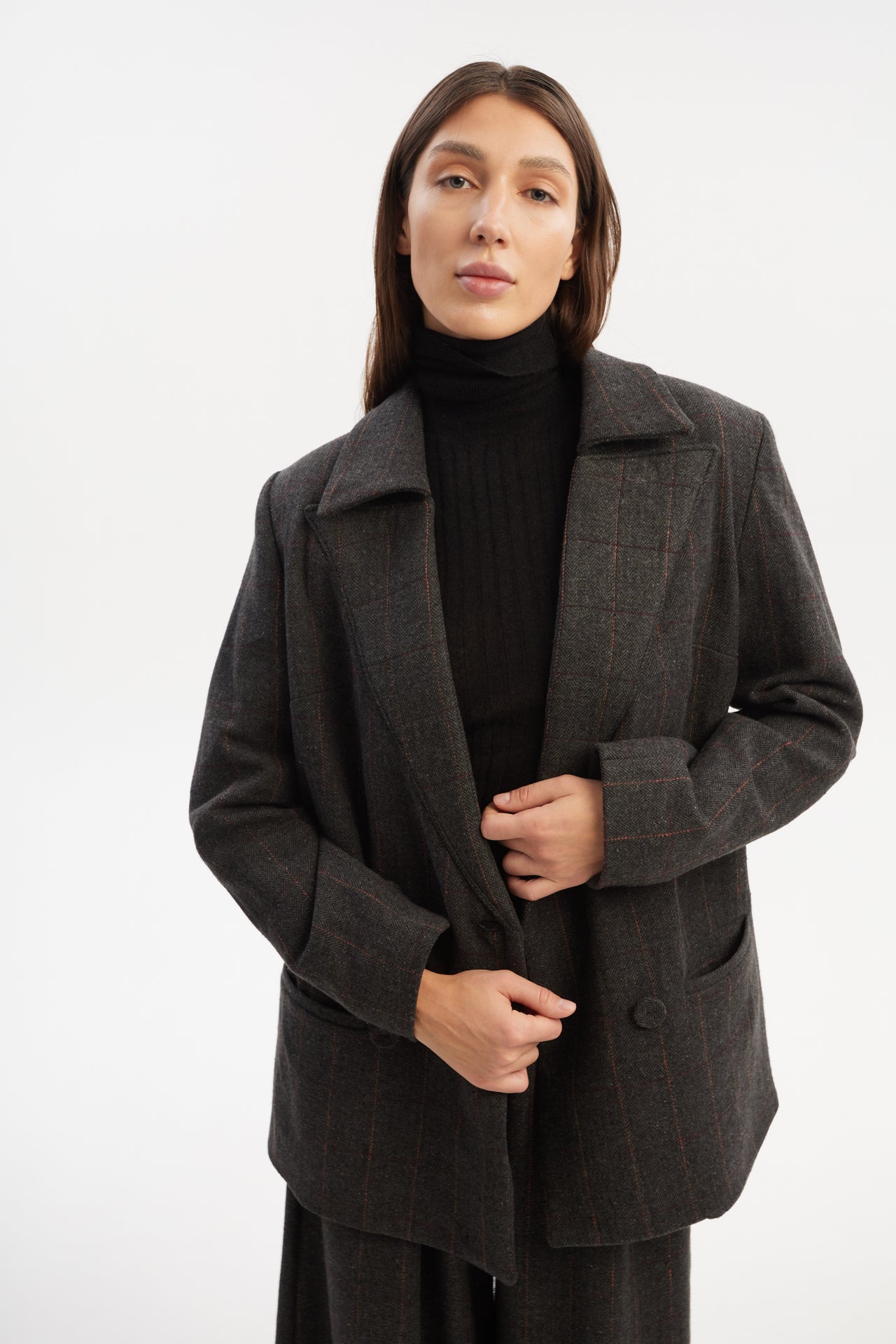 Double-breasted wool jacket with a quilted collar