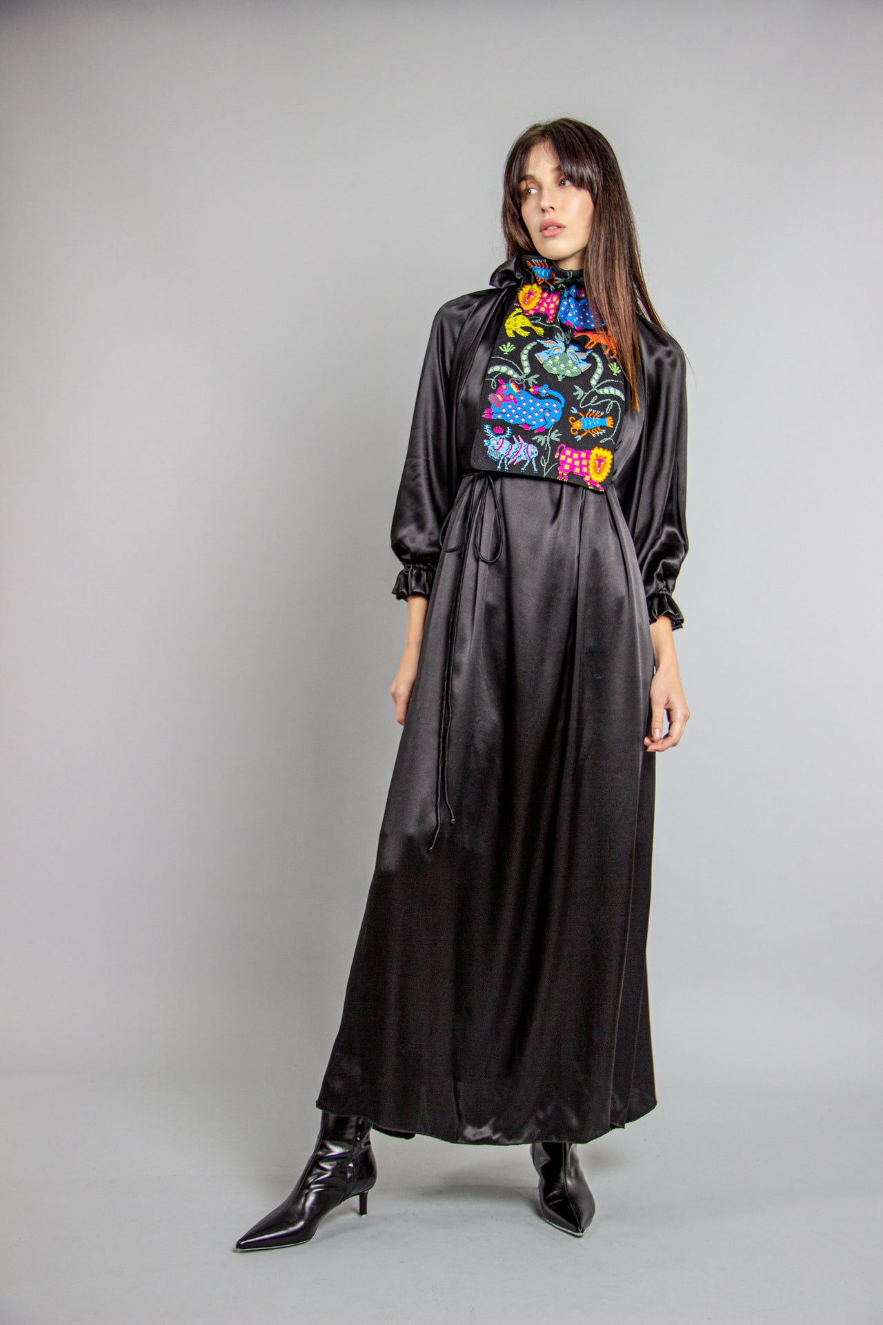 Embroidered front panel maxi dress