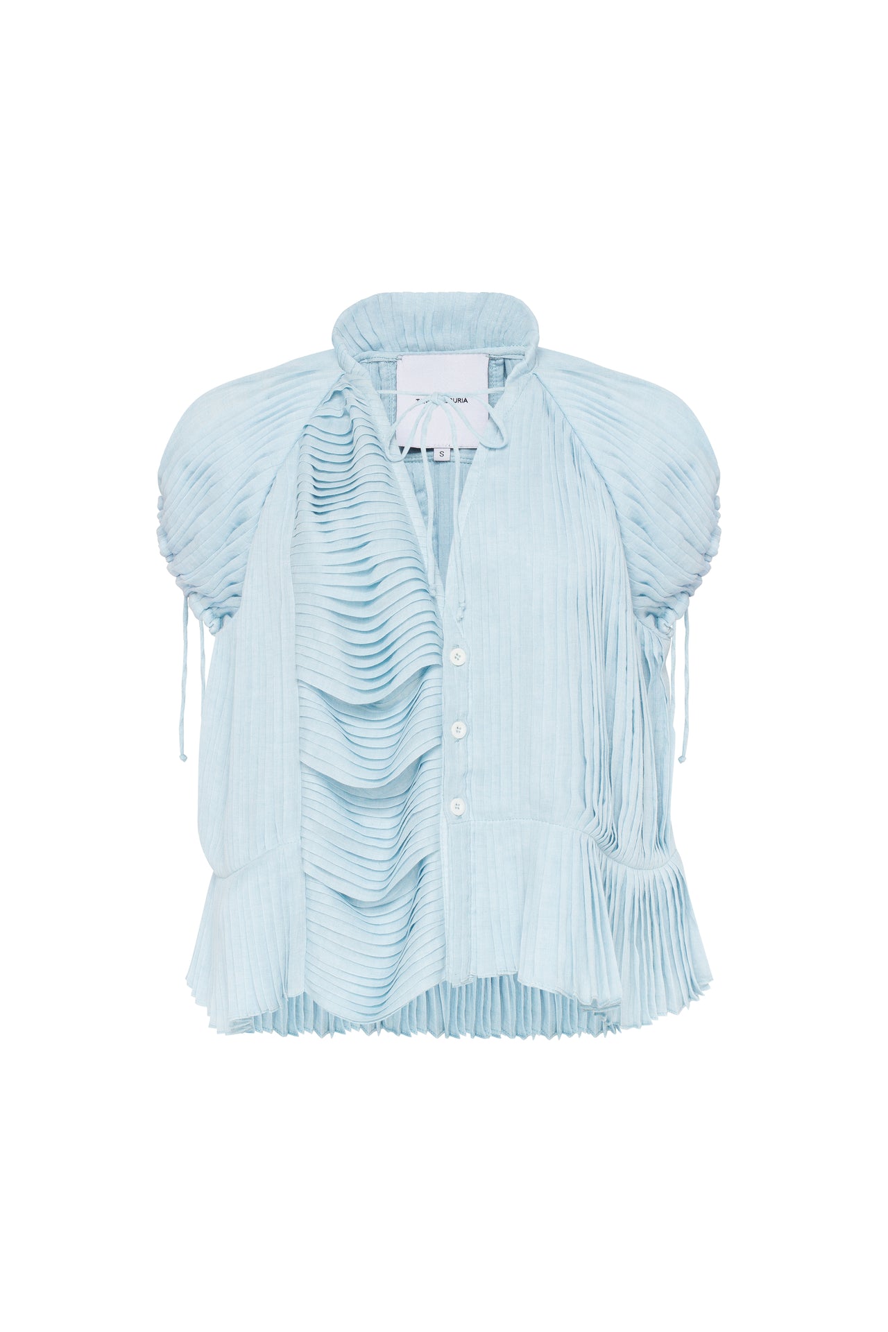 Fully-pleated button-fastening blouse