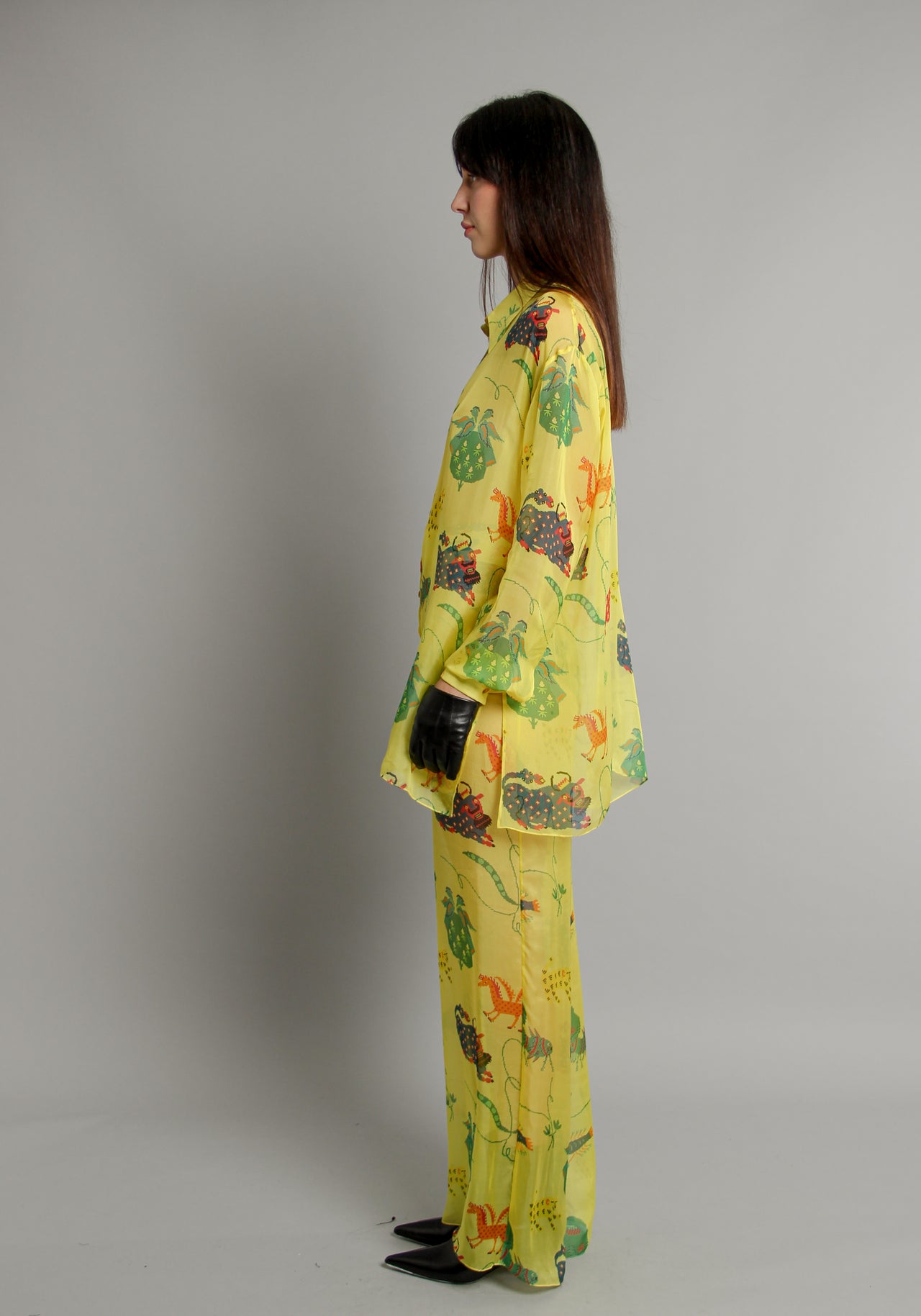 Long sleeve printed silk set with palazzo pants