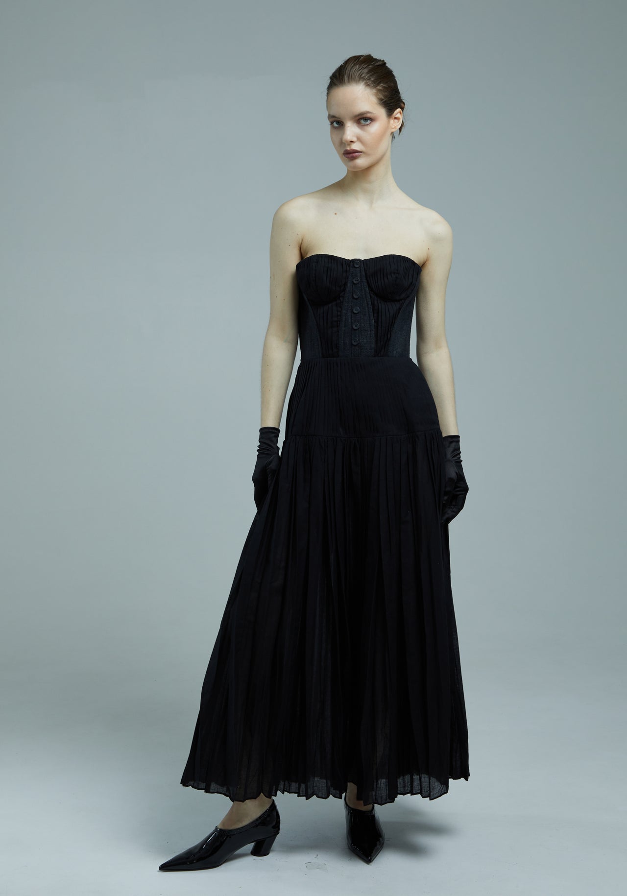 Pleated strapless dress